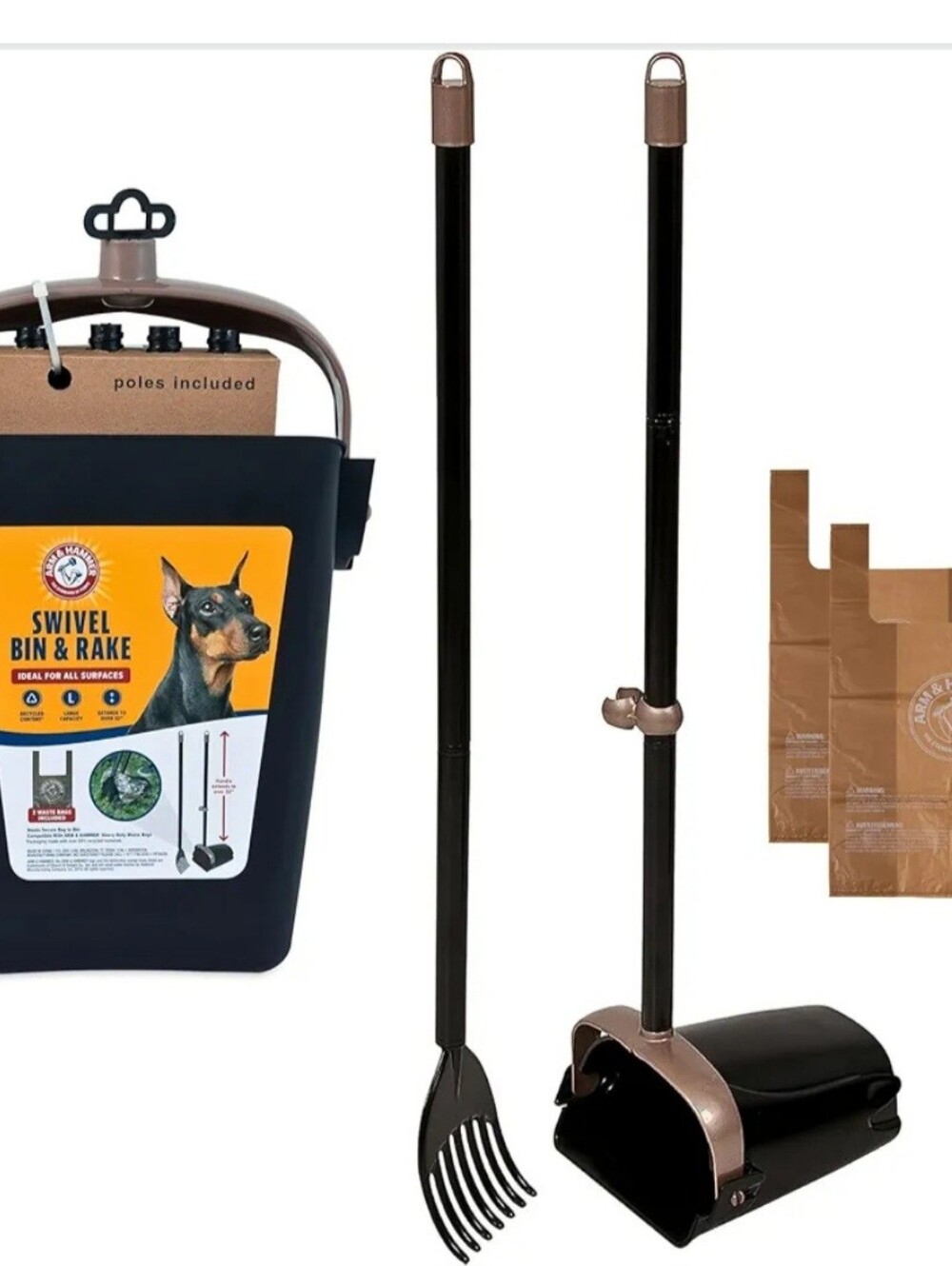 Arm & Hammer Swivel Bin‎ & Rake Dog Pooper Scooper Waste Bags Included